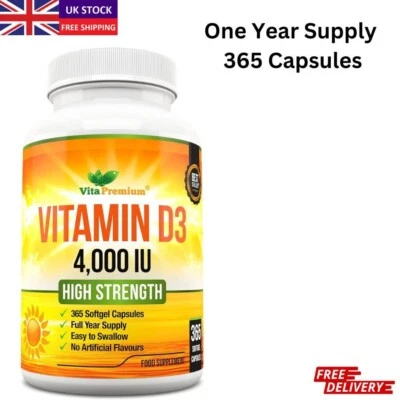 Vita Premium Vitamin D3 4000 IU, Maximum Strength Supplement 365 Easy Swallow UK