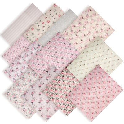 12 PCS Pink Floral Fabric Bundles for Quilting Sewing and Craft Projects