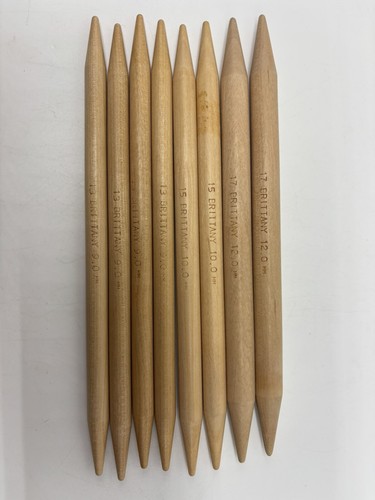 Wooden Brittany Double Pointed Knitting Needles Size 13 15 17 Lot Of 8 Preowned