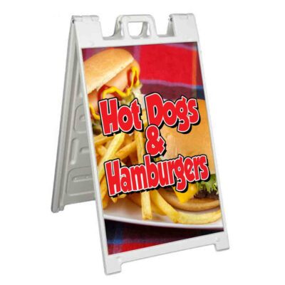 HOT DOGS AND HAMBURGERS Signicade 24x36 Aframe Sidewalk Sign Banner Decal FOOD