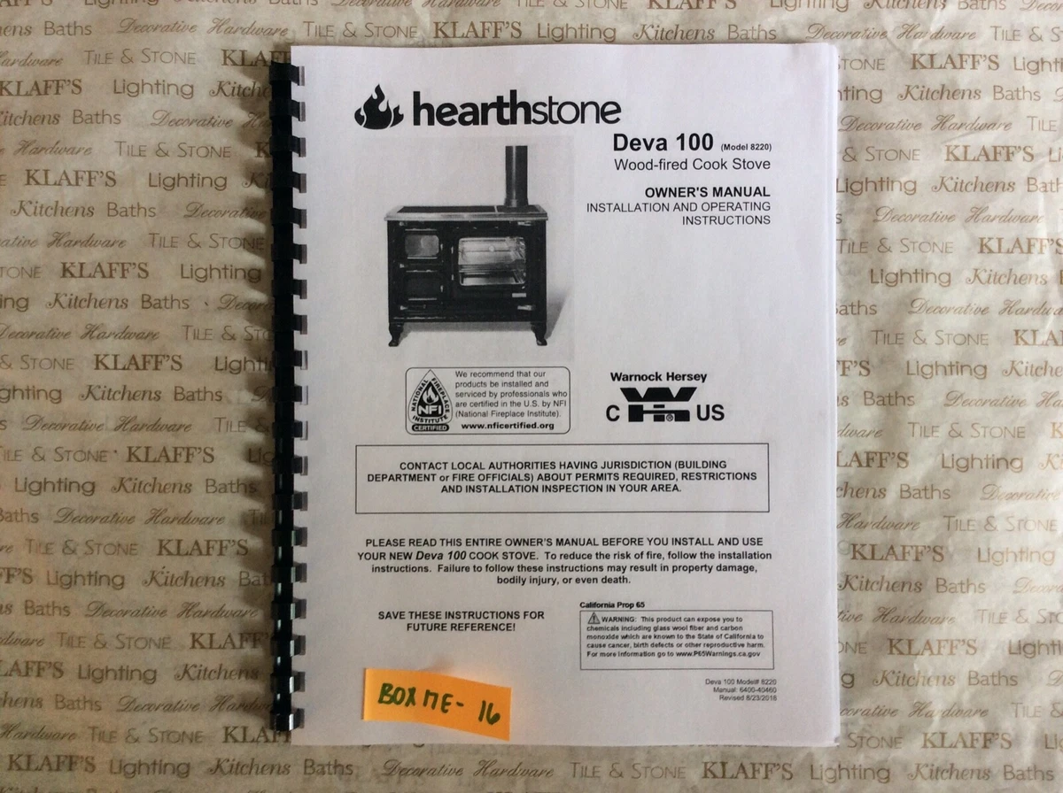 Hearthstone Deva 100 8220 Wood- fire Cook stove Operation Owner,s Parts  manual | eBay