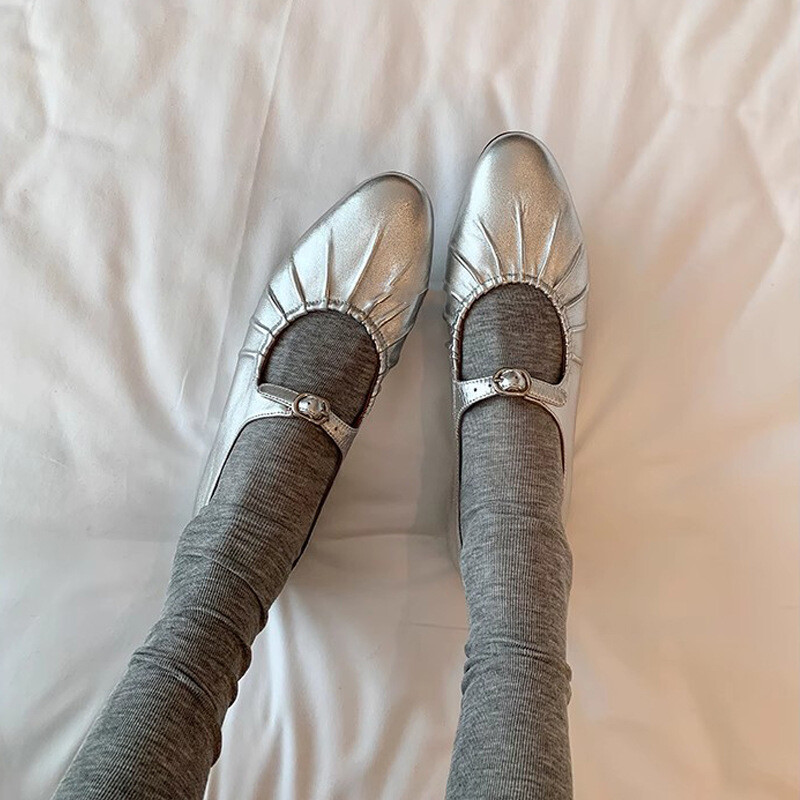 PANTOFOLA D’ORO Pantofole da donna punta cinturino fibbia plateau scarpe da balletto pantofole a pieghe