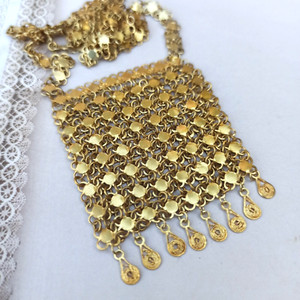 Authentic Vintage Chainmail Necklace Yemeni Gold Plated Ethnic Chandelier Israeli Art Mesh