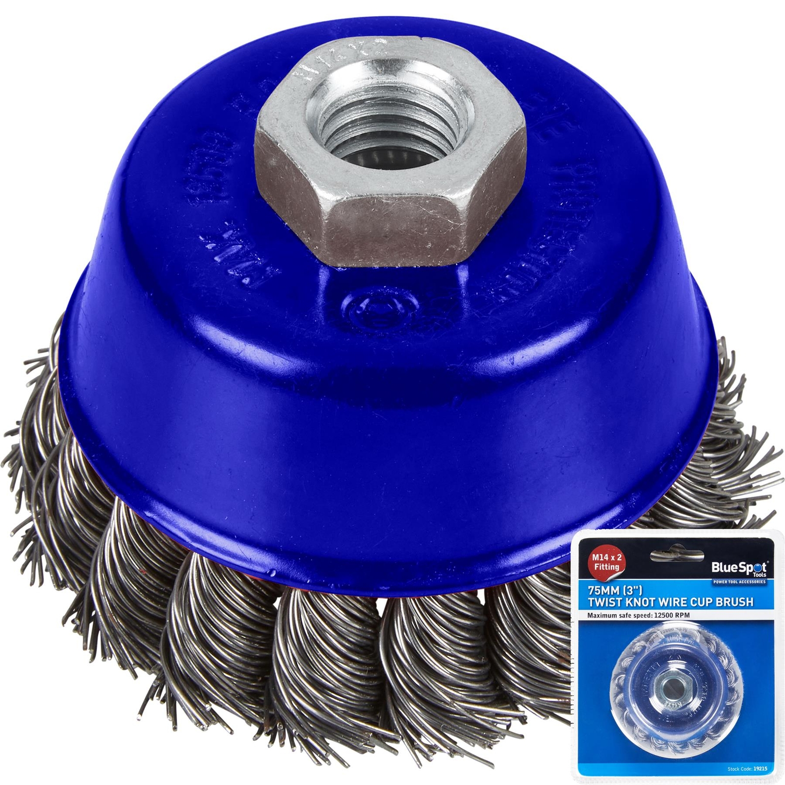 BlueSpot Twist Knot Wire Cup Brush Rust Paint Removal M14 x 2 75mm 3""
