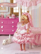 Crochet Pattern 7.5" Fashion Doll RUFFLED DRESS Hair Ribbon