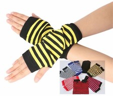 Women Girl Children Kids Party Costume Stripe Knit Fingerless medium Gloves