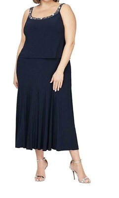 NWT Alex Evenings 435372 Plus Size Sleeveless A-Line Dress 18W