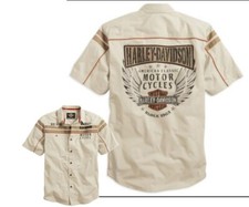 96716-15VM Camicia manica corta originale Harley Davidson uomo beige B&S ali S