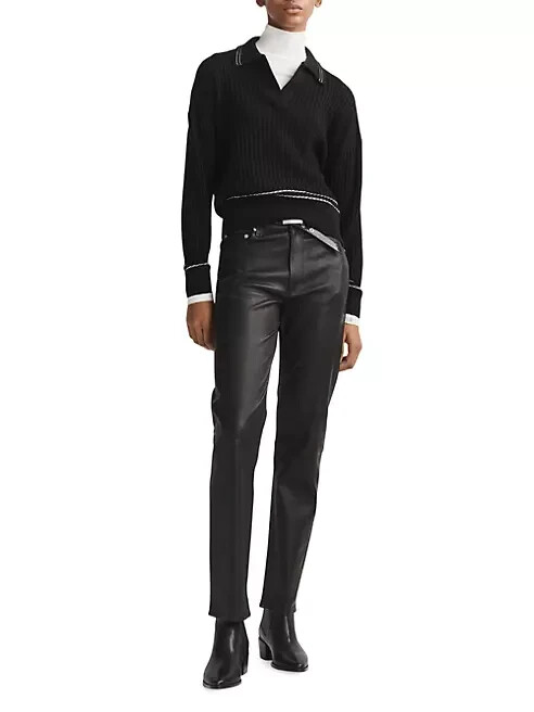 NEW RAG & BONE Harlow Leather Straight-Leg Pant In Black