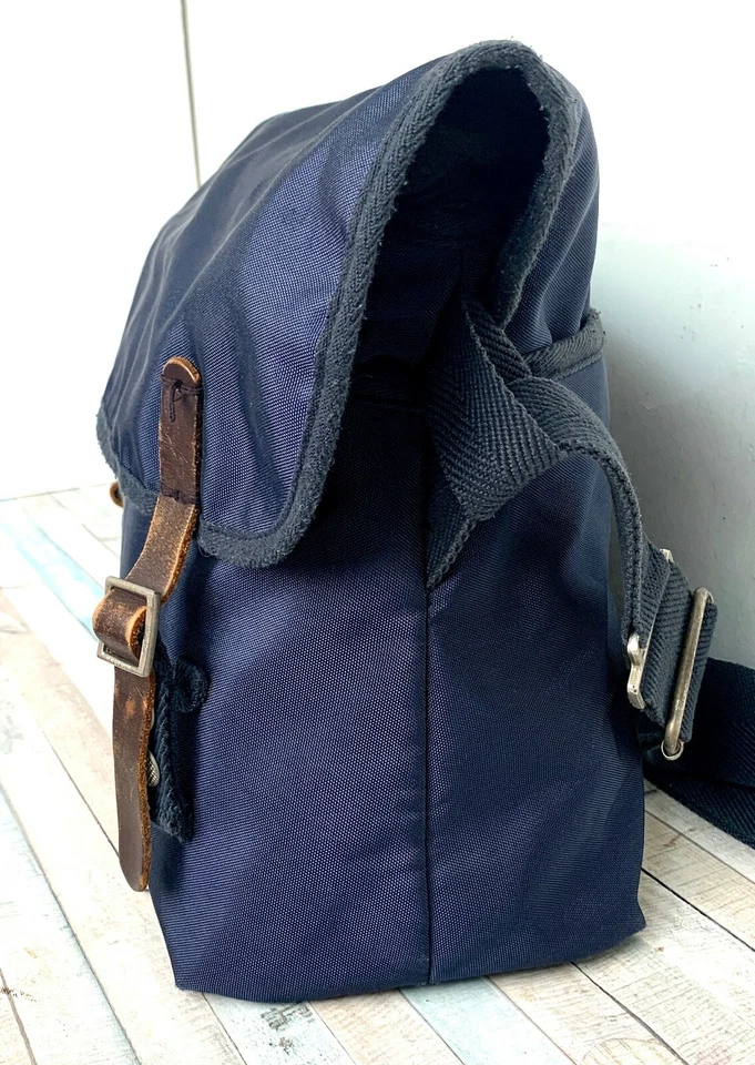 BOLSO BANDOLERA PORTÁTIL MENSAJERO ACOLCHADO CUERO MARRÓN LONA NAILON AZUL BEN SHERMAN Foto 3 de 4