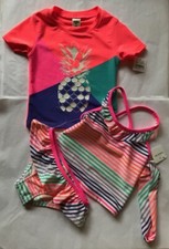 NWT OSHKOSH BGOSH MULTI-COLOR BLOCK STRIPE 4 PIECE SWIMWEAR SET SIZE 2T RUFFLES