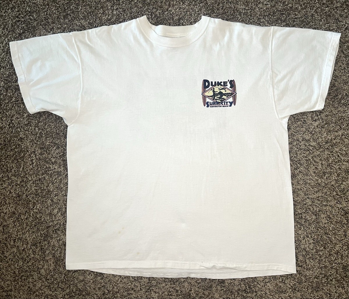 Vintage Dukes Surf City Huntington Beach White T Shirt XXL 25”x 29 