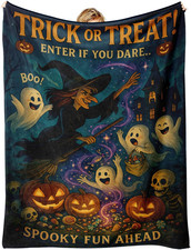 Halloween Blanket 60"X50"   Soft Flannel Throw Blanket Featuring Witch, Ghost 