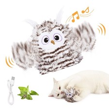 Interactive Cat Rechargeable Automatic Chirping Owl Kitten with Catnip, Auto ...