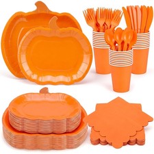 Pajean 175 Pcs Pumpkin Paper Plates and Napkins Set for 25 as shown, Orange