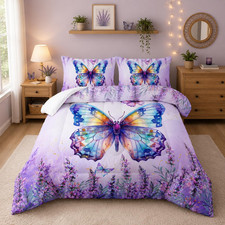 Nttopship Lavender Comforter Set Twin Sizeviolet Flower Butterfly 3 Piece