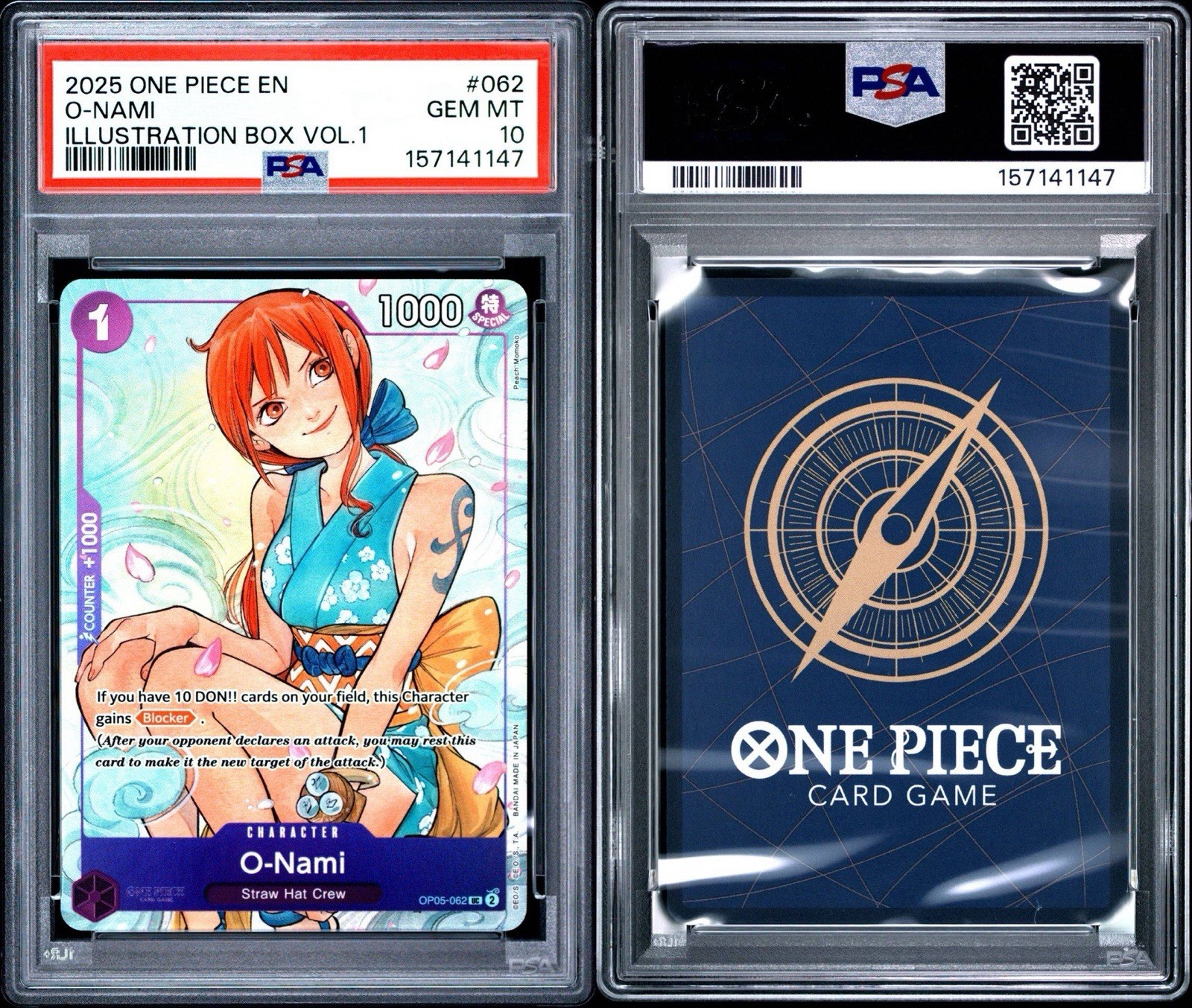 O-Nami (Illustration Box Vol.1) OP05-062 One Piece Promotion Cards Foil PSA 10 view 3