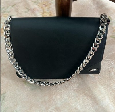 DKNY Women s Black Shoulder Bag Magnetic Closure Silver Chain Strap Pockets