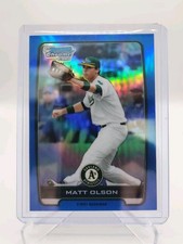2012 1st Bowman Chrome Blue Refractor Matt Olson /250 Rookie Card. rookie card picture