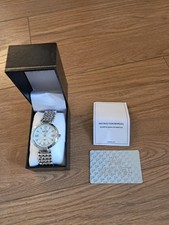 NEW August Steiner AS8065SS Womens Diamond Accented Pearl Dial Ribbed Lugs Watch