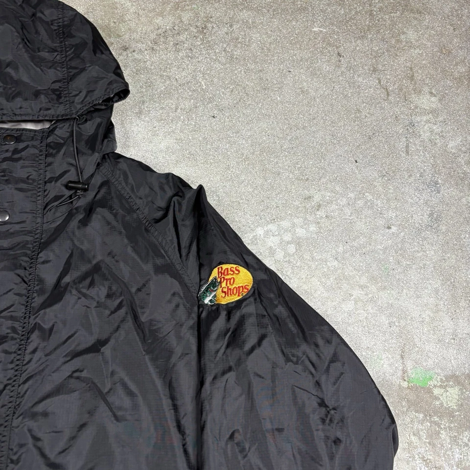 Chaqueta Bass Pro Shops Gore-Tex Para Hombre Grande Negra Impermeable Con Capucha Foto 3 de 4