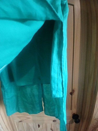 Chicos Collard Button Up Splits On Sides Green 100% Linen Sz. 2 - Picture 5 of 9