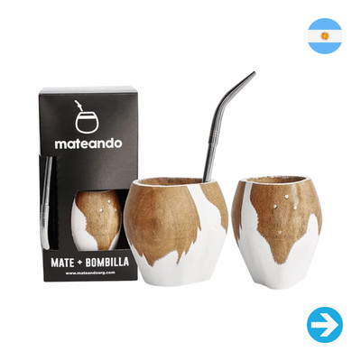 Mate Ranchero Premium Vaca Madera Algarrobo + Bombilla Inoxidable Blanco