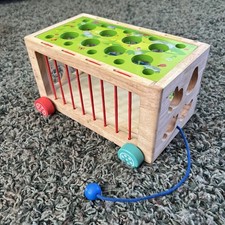 Montessori Wooden Shape Sorter / Pull Toy, Farm Harvest Toy, Shapes Not Included