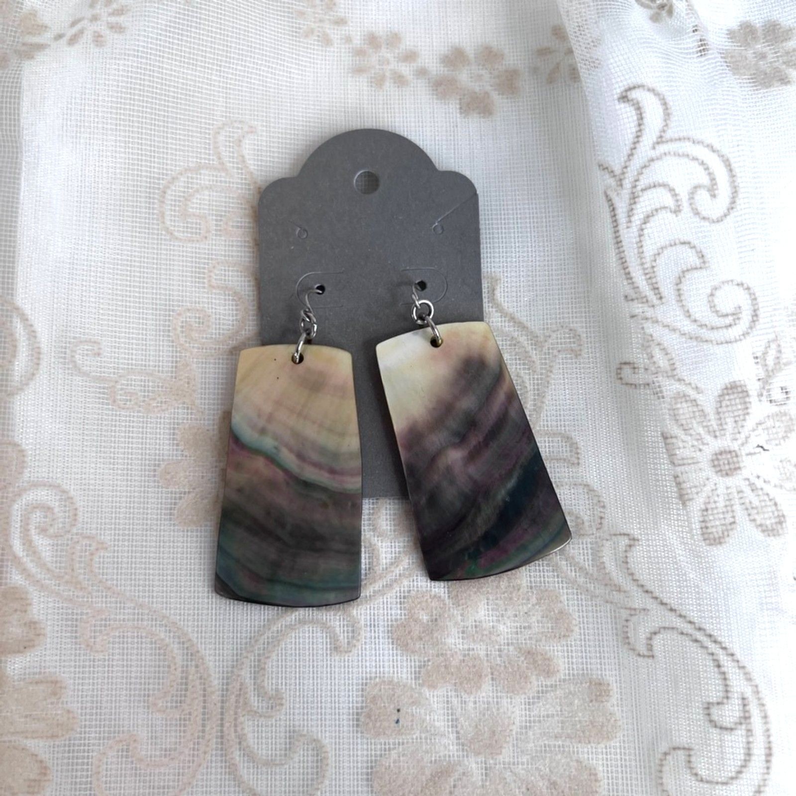 Abalone Shell Rectangular Drop Dangle Earrings Pi… - image 1