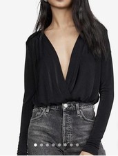 FREE PEOPLE Intimately Turnt Bodysuit Black Surplice V-Neck Size S P
