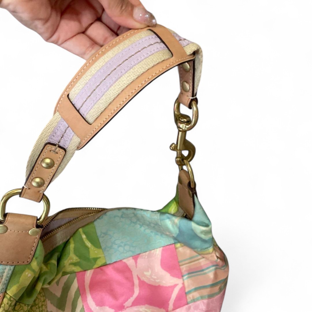 COACH Pastel Patchwork Shoulder Bag Logo Charm Handbag