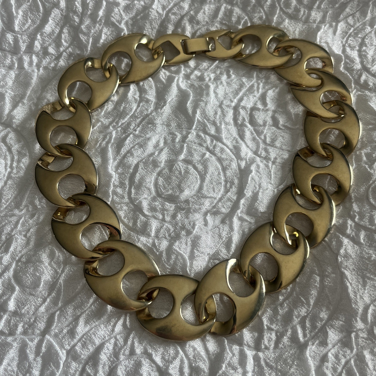 Goldtone Interlocking Link Statement Necklace Wit… - image 1