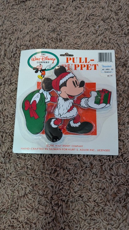 VTG Kurt Adler Mickey Mouse Christmas Walt Disney Pull String Ornament NEW