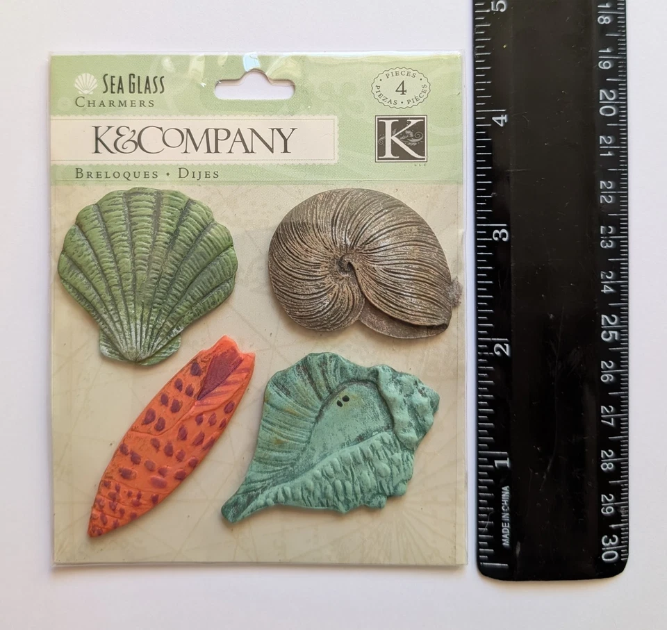 Encantadores de vidrio marino conchas marinas adornos para álbumes de recortes de K&Company RARO Foto 2 de 3