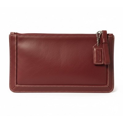 Coach Leather Wristlet Clutch Burgundy Red Zip Pouch Cosmetic Bag Vtg Classic