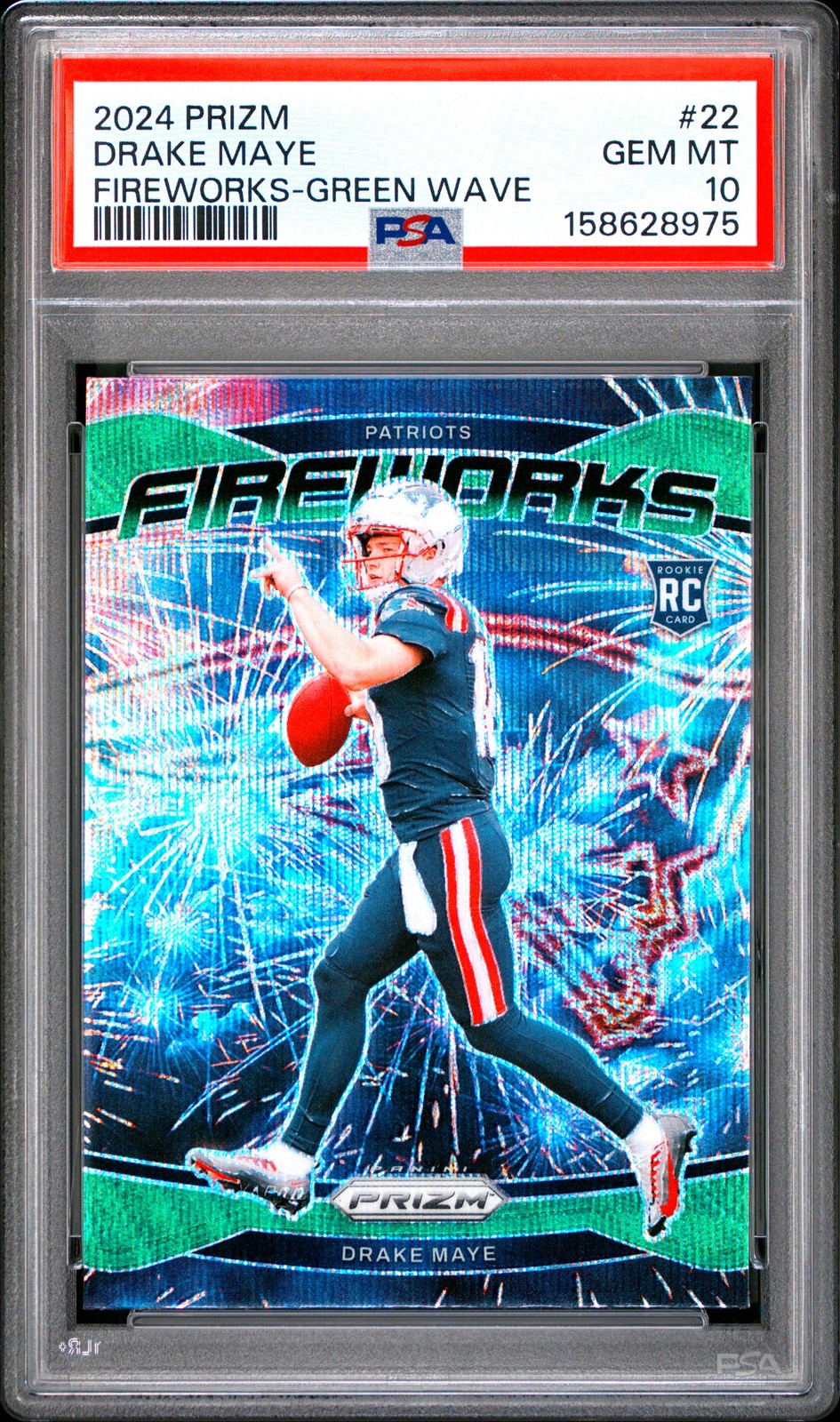 Drake Maye Panini Prizm Fireworks #22 Green Wave