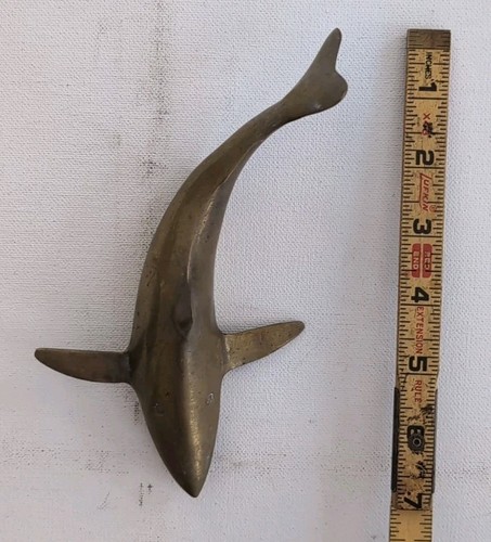 Brass Swimming Ocean Shark Solid Figurine Paperweight 7" Long x 4.5" Wide