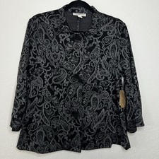 NWT Coldwater Creek Gray Paisley Jacquard Knit Jacket 3/4 Sleeve Women  s Size 10