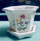 4” Floral Footed Hexagon Planter & Under Tray Plant/Bonsai/Succulent Vintage — photo 3