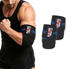 Weightlifting Elbow Wraps, 1 pair 47" Black/Blue Adjustable Compression Strap...