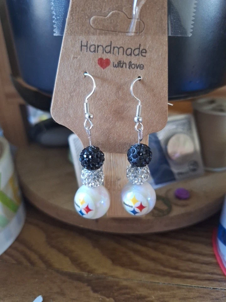 Pendientes de equipo de fútbol americano Pittsburgh Steelers decoración de aficionados mercancía joyería Foto 2 de 3
