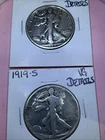 Bulk Lot Of 2 1919-D + 1919-S Liberty Walking Half Dollar Silver 50C Details