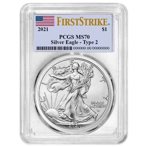2021 $1 Type 2 American Silver Eagle PCGS MS70 FS Flag Label