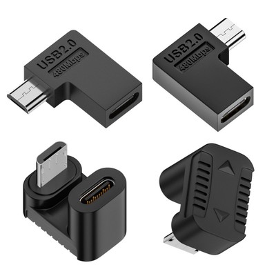 Micro USB Male to Type C Female 90 Degree Right Angle Extension Adapter USB C