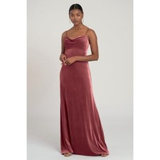 Jenny Yoo Sammi Long Formal Stretch Velvet Bridesmaid Boho Cowl Cinnamon Rose