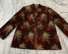 Vintage Chinese Asian Statement Jacket Chrysanthemum Brown Red NWOT Size 4-6