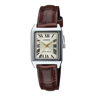 Casio LTP-V007L-9B Womens Rectangular Gold Dial Brown Leather Band Watch Quartz