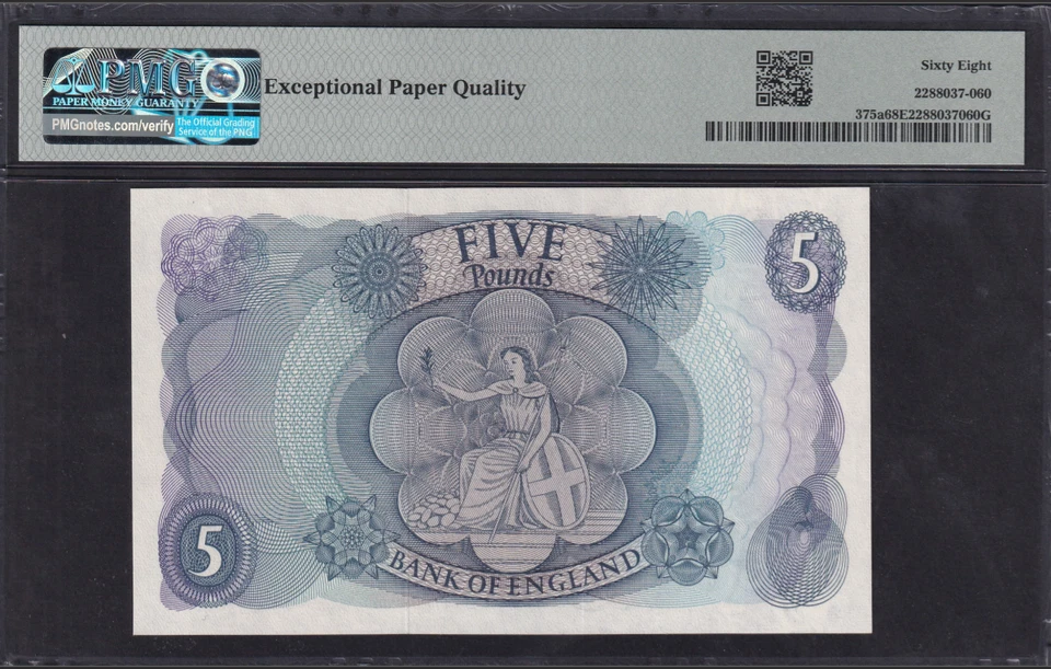 Great Britain 5 Pounds ND (1963-66) P 375a UNC PMG 68 EPQ 3rd TOP POP - Image 2 of 4