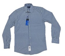 New Nautica Men Shirt Blue Slim Fit Anchor LS Button-Up Size M 15-15 1/2 34/35