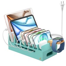 Bamboo Charging Station with Watch Stand, Docking Holder for Multi Device wit...
